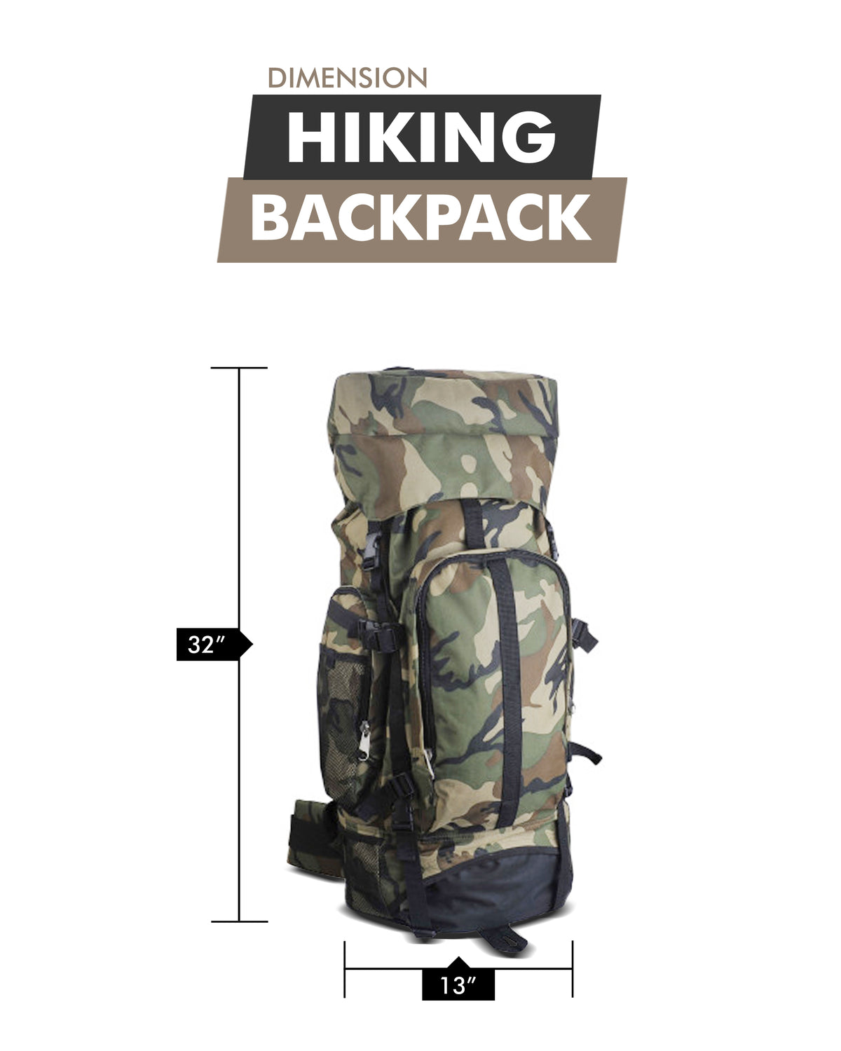 Camo 30" Hiking Backpack – Water-Resistant Camping Gift