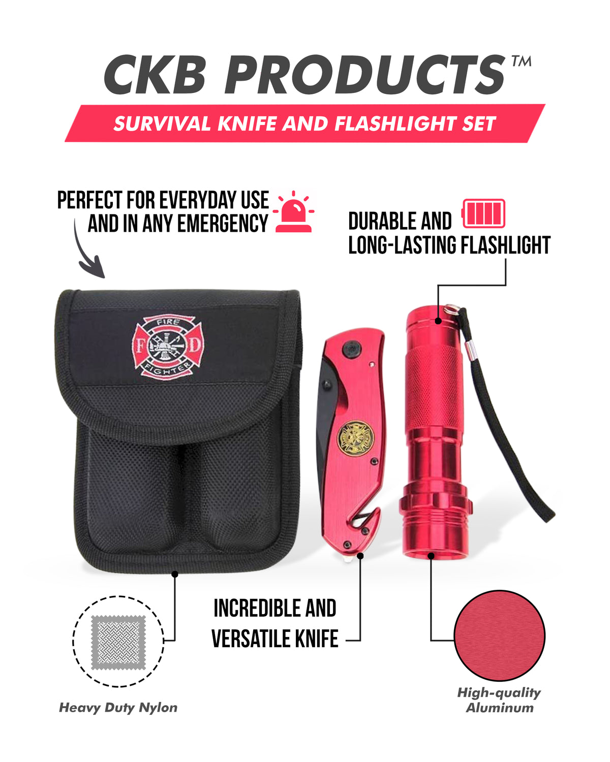 Firefighter Gift Set – Survival Knife & LED Flashlight
